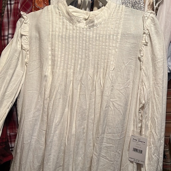 Free People Clover Ruffle Tunic Mini Dress Linen Ivory Size NWT - Picture 3 of 8